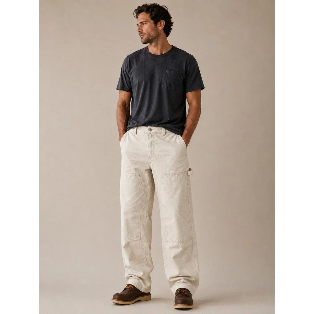 Abercrombie & Fitch Men Carpenter Pants 31x30 Cream Baggy Workwear Hammer Loop